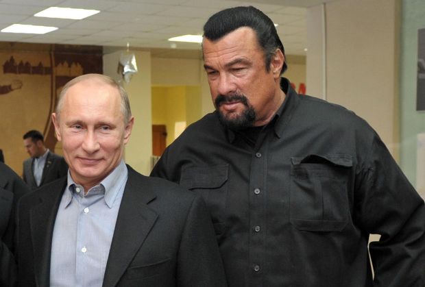 Vladimir Putin and American actor Steven Seagal. Photograph: Alexei Nikolsky/AFP via Getty Images