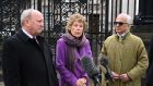 Jim Allister, Kate Hoey and Ben Habib speak to the media after the latest round of their challenge to the lawfulness of Brexit’s Northern Ireland Protocol was dismissed by the Court of Appeal on Monday. Photograph: Michael Cooper/PA Wire 