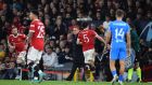 The biggest cheer of the night came when  Juan Mata replaced Harry Maguire. Photograph:  Peter Powell/EPA