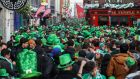 A large crowd gathered in  Temple Bar in Dublin on Thursday following the St Patrick’s Day parade. Photograph: Sam Boal/RollingNews.ie