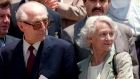 Odd couple: Former East German president Erich Honecker and his wife, Margot, arrive in Santiago, Chile in January 1993. Photograph:  Cris Bouroncle/AFP via Getty Images