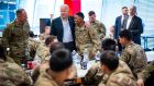 US president Joe Biden meets members of the 82nd Airborne Division at the G2A Arena in Jasionka, near Rzeszów: He thanked them  “for all you do”. Photograph: Doug Mills