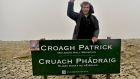 Charlie Bird was climbing Croagh Patrick with hundreds of supporters to raise funds for the Irish Motor Neurone Disease Association and suicide charity Pieta House. Photograph: Conor McKeown