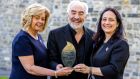 AIPCO chairwoman Colette Duggan with hall of fame award recipient Patrick Delaney and Minister for Tourism Catherine Martin at Carton House, Co Kildare. Photograph: Alan Rowlette