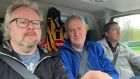 Fergal Murphy, Luke O’Neill and Dr Brian McManus in the van together.