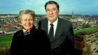 John Hume and his wife Pat photographed above the Bogside on the city walls in Derry in 1999. Photograph: Bryan O’Brien