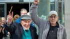  Ken Mayers (85) (L) and Tarak Kauff (R) (80), the Veterans For Peace activists who were found guilty of interfering with the operation of Shannon Airport on St Patrick’s Day, 2019, leaving Dublin Circuit Criminal Court. Photograph: Collins Courts
