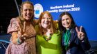  Elected Alliance candidates Kate Nicholl (l) and Paula Bradshaw (r) with party leader Naomi Long (centre) at the Titanic Exhibition Centre, Belfast. Photograph: Liam McBurney/PA Wire