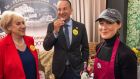 Minister Heather Humphreys, Tánaiste Leo Varadkar and Anne-Marie Feighery from Feighery Farm’s Beetroot Juice at the Fine Gael agricultural and rural development conference in Tullamore, Co Offaly. Photograph: Douglas O’Connor 