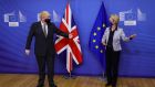 British prime minister Boris Johnson  with  European Commission president Ursula von der Leyen. Photograph:   Aaron Chown/AFP/Getty