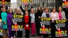 Politicians and activists hold a photocall outside Leinster House on Wednesday in support of building the new National Maternity Hospital on publicly owned land. Photograph: Gareth Chaney/Collins