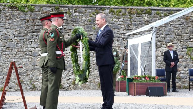 Taoiseach Micheál Martin laying a wreath at the National Famine Commemoration in Strokestown Park, Co Roscommon, on Sunday. Photograph: Andrew Downes/PA Wire