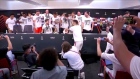 Jubilant Eintracht Frankfurt players storm manager's press conference