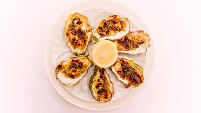 The Cliff Townhouse grilled oysters with bacon and parmesan