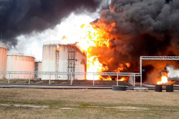 Russia-Ukraine war: Russian firefighters tackle blaze after fuel depot strike