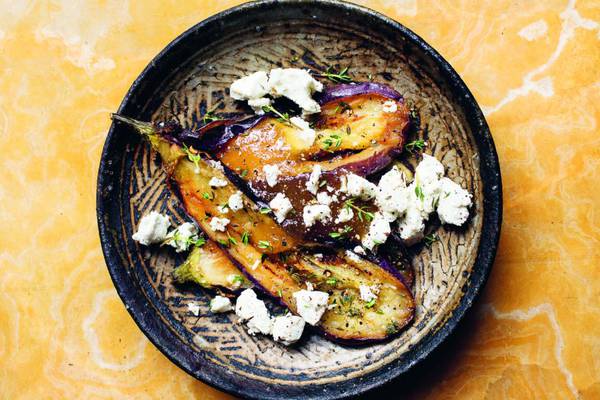 Nigel Slater’s delicious and easy aubergine, honey, sheep’s cheese