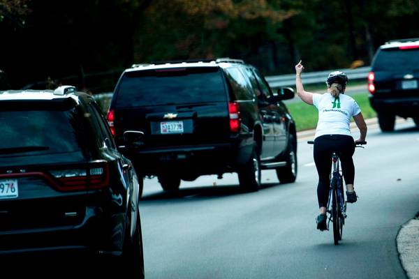 On your bike: Cyclist gives Donald Trump the middle finger