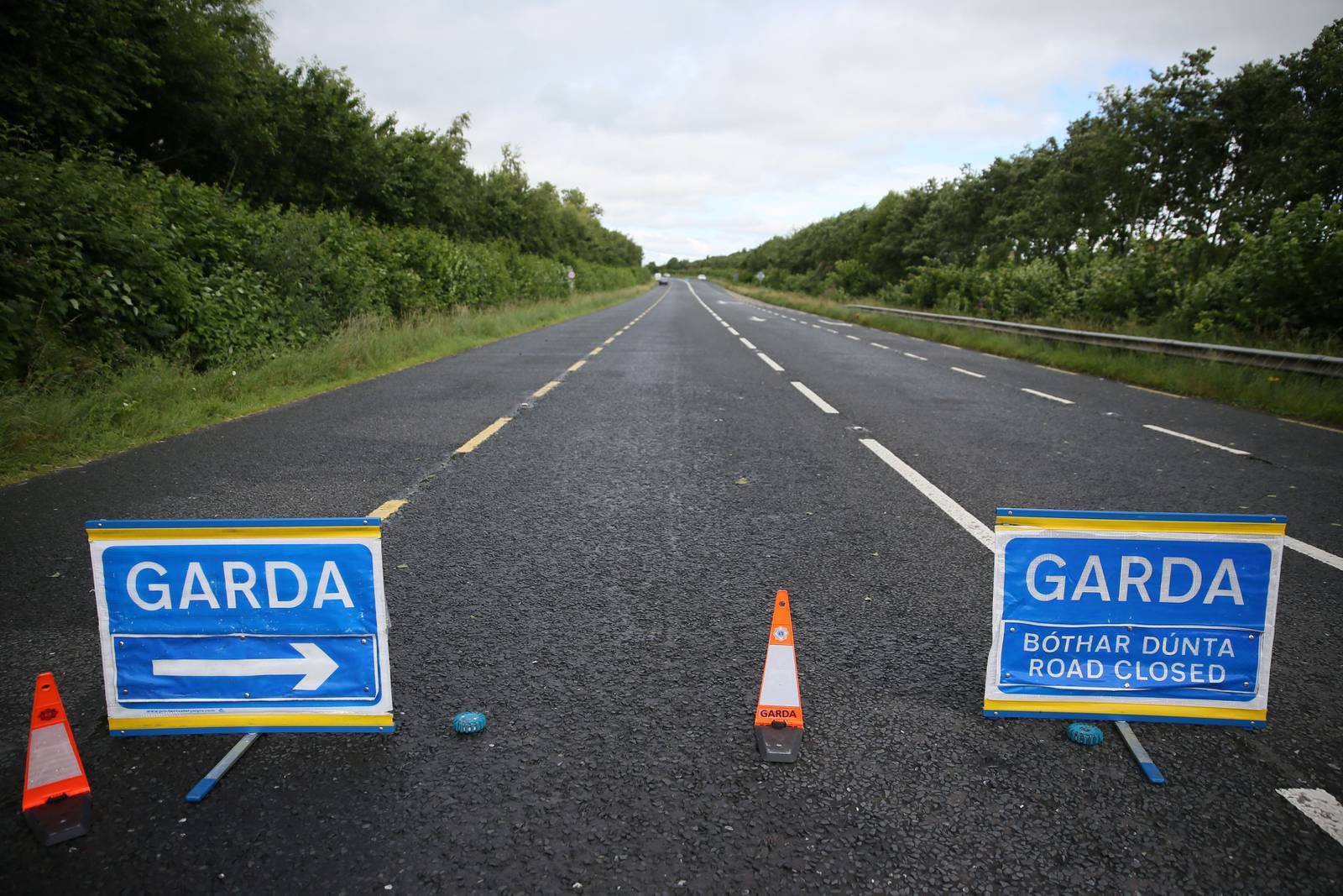 A Garda road closure close to the scene near Aclint Bridge in Ardee, Co Louth, after three women were killed and two men seriously injured in a road accident involving three cars. PRESS ASSOCIATION Photo. Picture date: Friday July 21, 2017. Gardai said one woman, aged 39, was driving one of the cars, and the two other women, aged 69 and 37, were passengers. See PA story ACCIDENT Deaths Ireland. Photo credit should read: Brian Lawless/PA Wire
