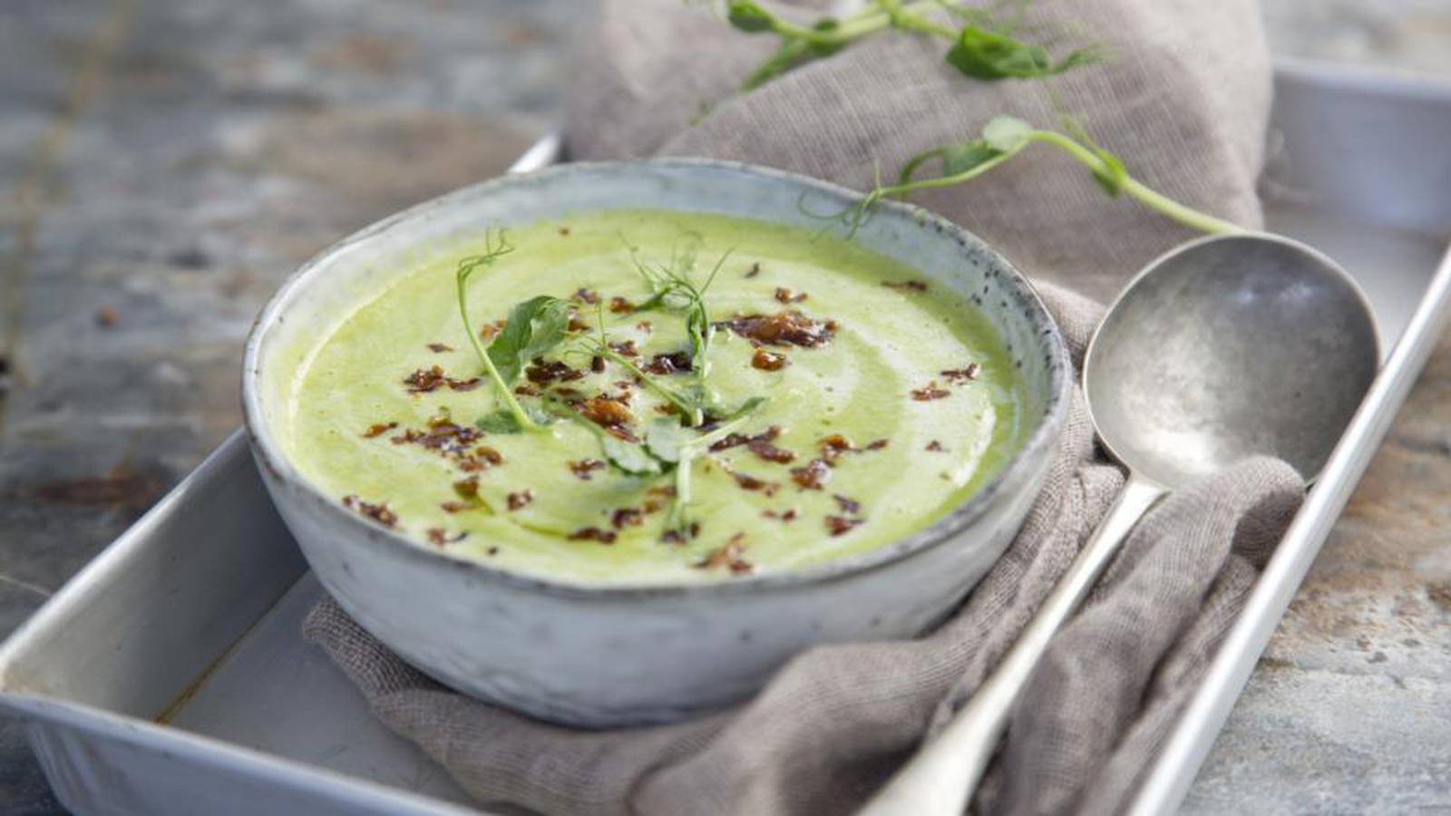 Pea and tarragon soup with crispy pancetta – The Irish Times