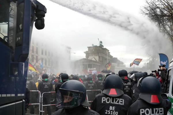 Police deploy water cannon to disperse Covid-19 protest in Berlin