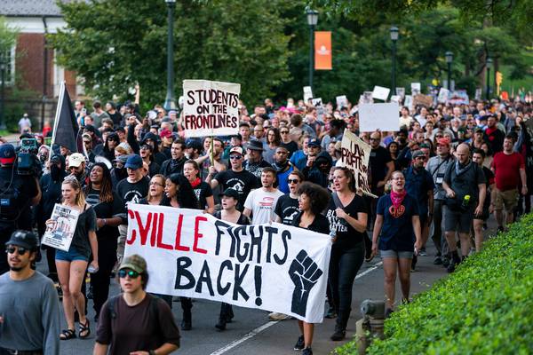 Hundreds take to Charlottesville streets a year after far-right rally