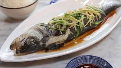 Steamed sea bass with ginger and spring onion