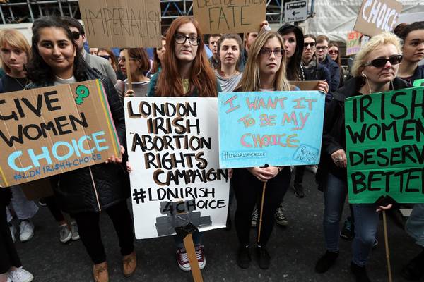 Pro-choice activists protest outside Irish Embassy in London