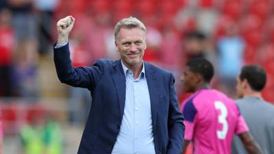 With a clenched fist David Moyes celebrates Sunderland win