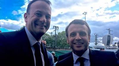 Leo Varadkar and Emmanuel Macron meet at Paris rally