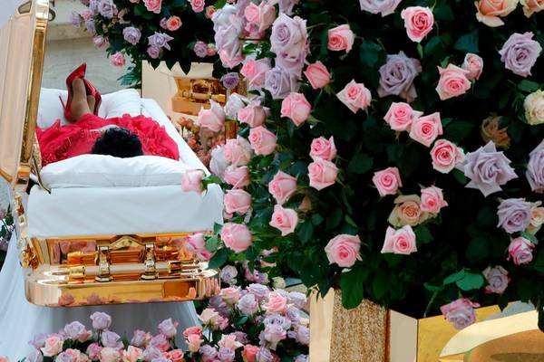Aretha Franklin laid out in gold-plated coffin and high-heels