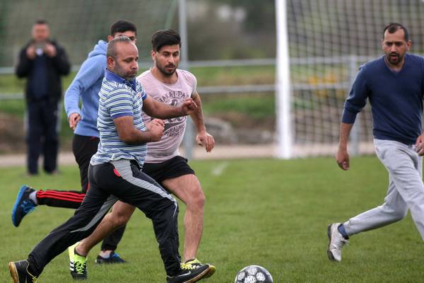Ice-breaker: Syria and Pakistan play soccer in Ballaghaderreen