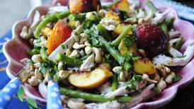 Poached chicken, green bean and peach salad