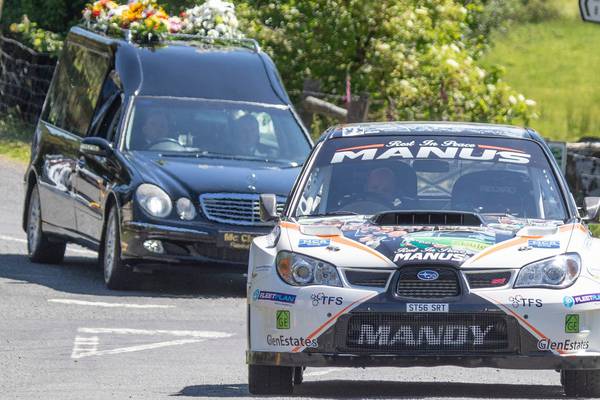 Rally car leads cortege at Manus ‘Mandy’ Kelly’s funeral