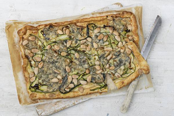 Courgette, almond and Gorgonzola tart