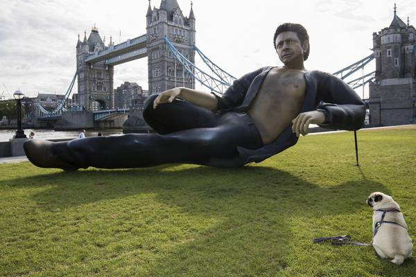 Huge statue of topless Jeff Goldblum appears in London