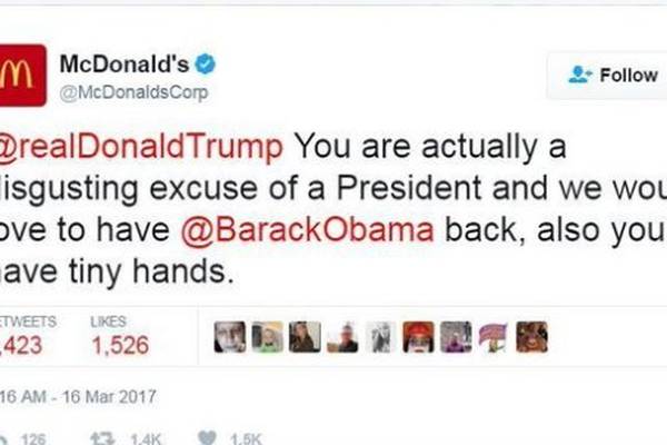 McDonald’s deletes ‘a disgusting excuse of a president’ tweet