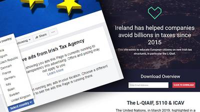 Facebook ad about Ireland’s corporate tax system targeting European users