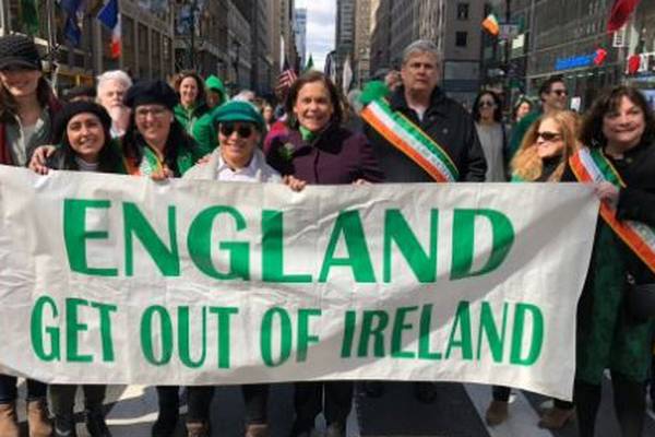 ‘Grow up Mary Lou’: Sinn Féin leader criticised over St Patrick’s Day banner