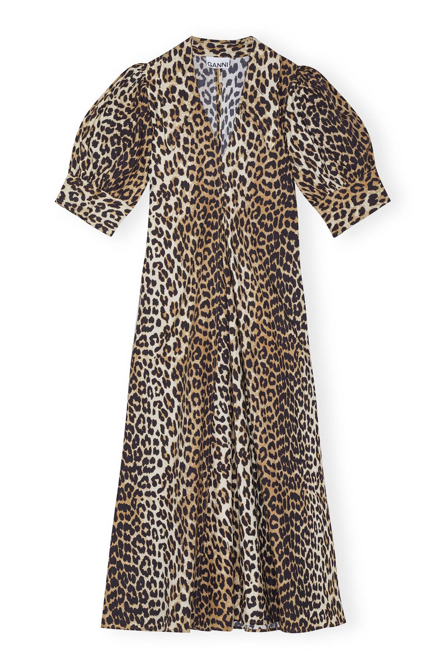 Leopard v-neck dress, €245, Ganni