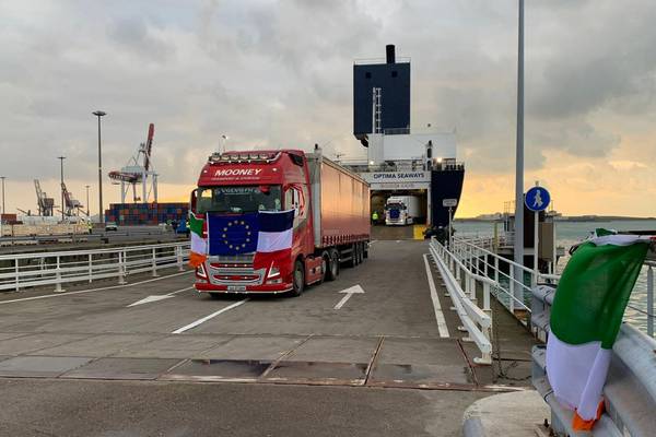 Brexit: Truckers arrive ‘fresh and well-fed’ after first Rosslare-Dunkirk sailing