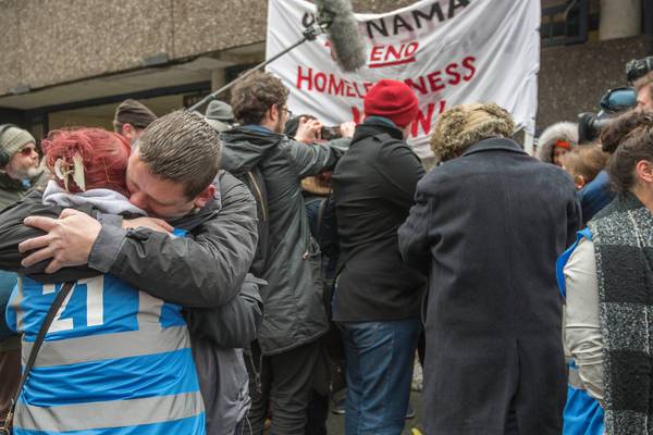 Homeless and activists  leave Apollo House amid emotional scenes