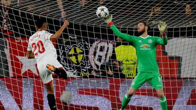 Manchester United overrun by Sevilla but De Gea stands firm