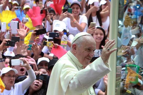 Pope urges Colombia to stick to peace path, shun vengeance