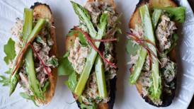 Sourdough toast with crab and asparagus