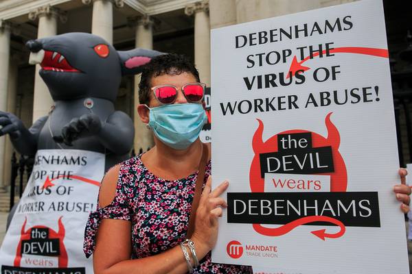 Debenhams workers protest outside Bank of Ireland branches