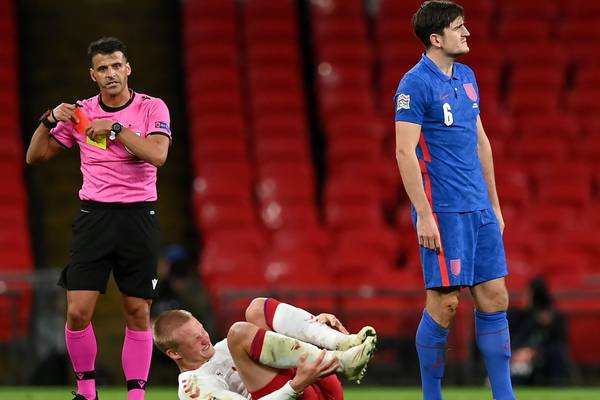 Harry Maguire sees red early as Denmark win at Wembley