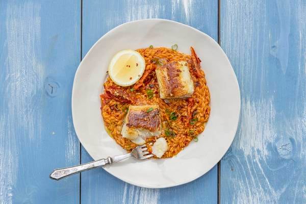 Roasted cod with orzo and ‘nduja