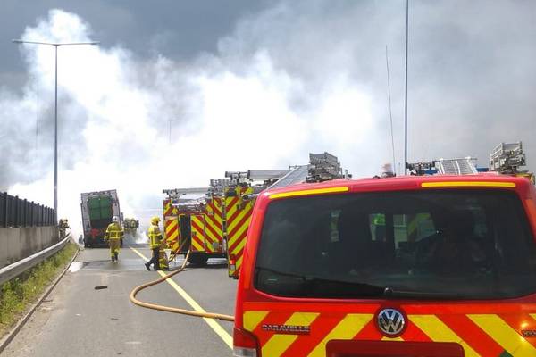 Burning lorry on M50 causes severe traffic disruption