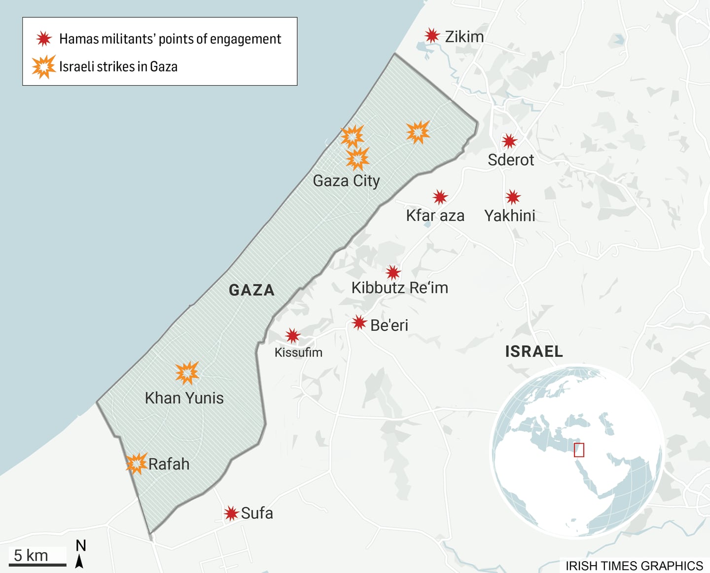 Israel Hamas conflict graphic Sun Oct 8th
