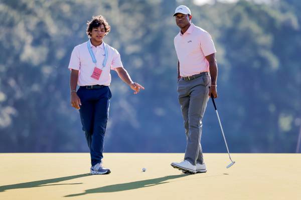 US Open digest: Tiger Woods takes son Charlie’s advice in bid to sharpen his game